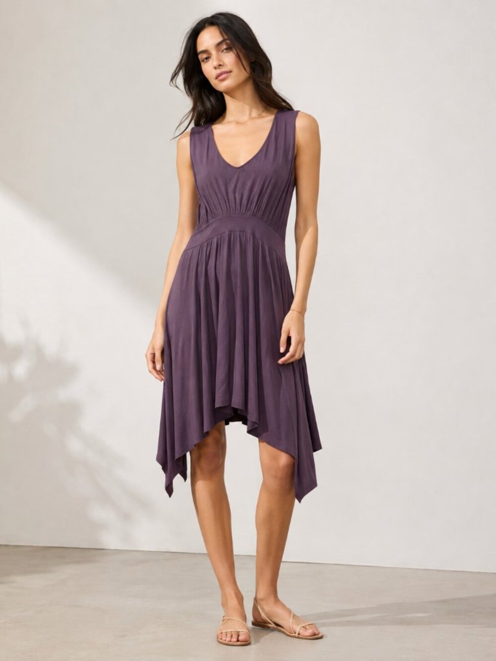 Rachel Pally Purple Scoop Neck Knee Length Dress Womens XS Asymmetrical Hem